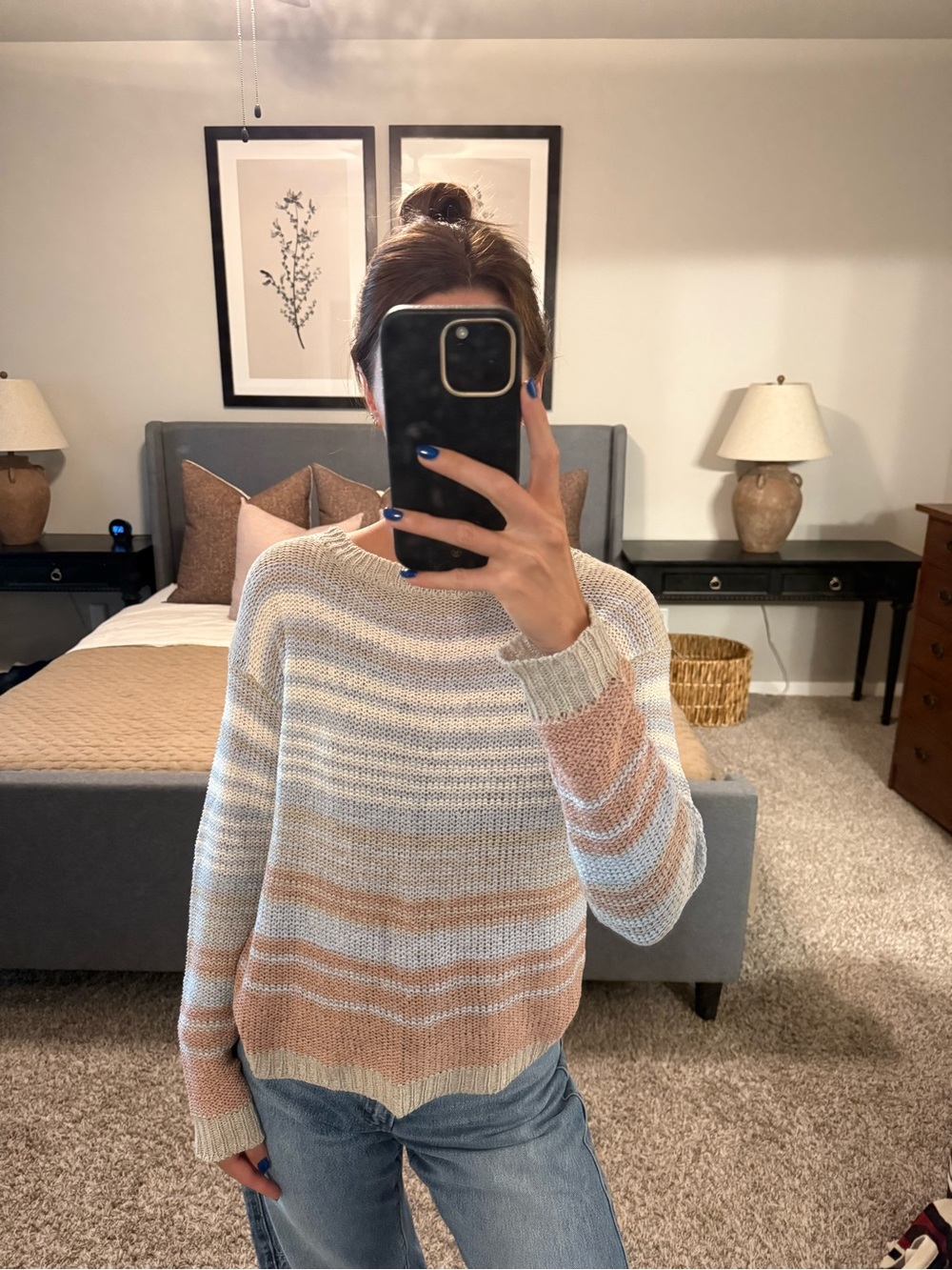 the room Striped Crewneck Sweater in Cream and Tan